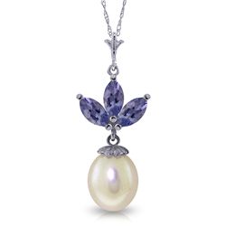 14k WG Pearl & 0.75ct Tanzanite Necklace