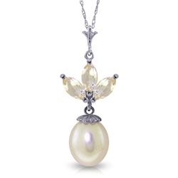 14k WG Pearl & 0.75ct White Topaz Necklace