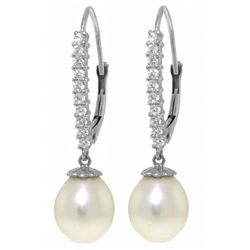 14K WG .30ct DIAMOND & 8.00ct PEAR PEARL EARRING