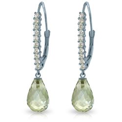 14k Solid Gold Green Amethyst & Diamond Earrings