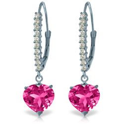 14k WG 3.25ct Pink Topaz Heart & Diamond Earrings