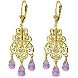 14k Solid Gold 3.75ct Amethyst Chandelier Earrings