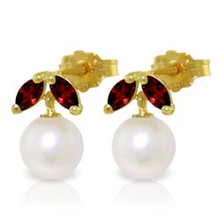 14k Yellow Gold 0.40ct Garnet & Pearl Earrings