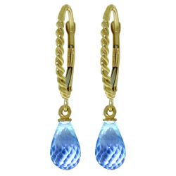 14k YG Rope Leverback Earrings with3.00ct  Blue Topaz