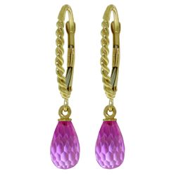 14k YG 3.00ct Rope Leverback Earrings with Pink Topaz