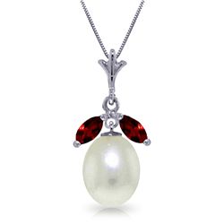 14k WG 4.00ct Pearl Necklace with .50ct Garnets