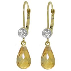 14k Yellow Gold 4.50ct Citrine with Diamond Earrings