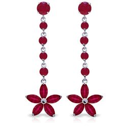 14k Solid Gold Ruby Flower Dangle Earrings