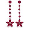 Image 1 : 14k Solid Gold Ruby Flower Dangle Earrings
