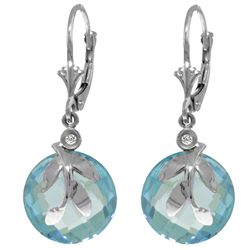 10.60ct Blue Topaz w/ DIAMOND Leaf Earrings in 14k WG