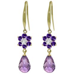 Amethyst Flower Fish Hook Earrings in 14k Gold