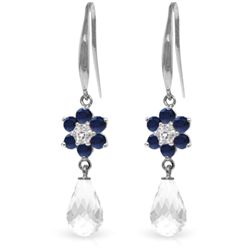 14K White Gold 4.5ct White Topaz, Sapphire & Diamond Earring