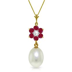 14k Solid Gold Ruby, Pearl & Diamond Necklace