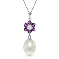 14K WG 4.00ct PEARL, AMETHYST & DIAMOND NECKLACE