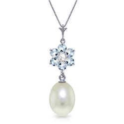 14K WG 4.0ct PEARL, AQUAMARINE&DIAMOND NECKLACE
