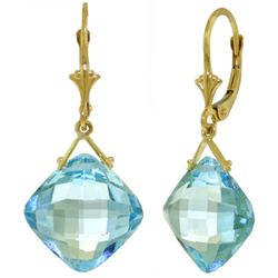 Checkerboard cut Blue Topaz Earrings in 14k Yellow Gold