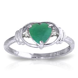 14K White Gold 1.0ct Heart Emerald & .01ct Diamond Ring