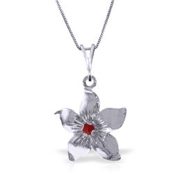 14k White Gold 0.10ct Ruby Flower Necklace