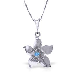 14K White Gold .10ct Blue Topaz Flower Necklace