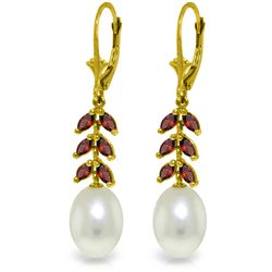 14k Yellow Gold Garnet & Pearl Fancy Earrings
