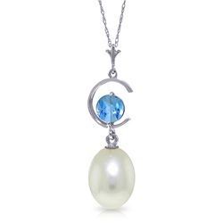 14k WG 0.50ct Blue Topaz & Pearl Necklace