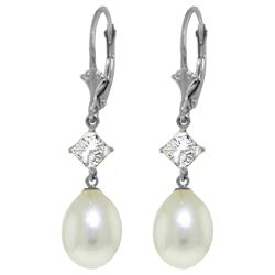 14k Gold White Topaz and Pearl Dangle Earrings
