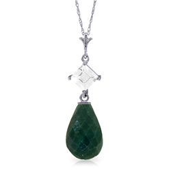 14K White Gold 8.8ct Emerald & White Topaz Necklace