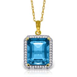 14k Solid Gold 7.60ct Blue Topaz & Diamond Necklace