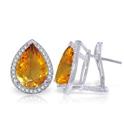 7.32ct 14k White Gold French Clips Earring Diamond Citrine