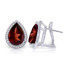 8.12ct 14k White Gold French Clips Earring Diamond Garnet