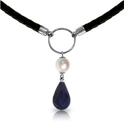 14K White Gold 2.0ct Pearl & 8.8ct Sapphire Necklace