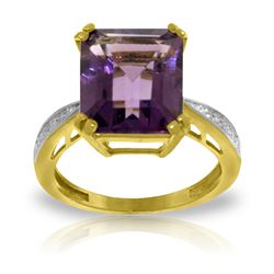 14K YG DIAMONDS & 5.60ct OCTAGON AMETHYST RING