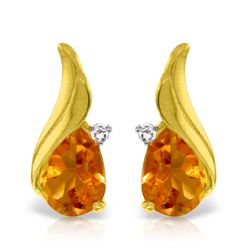 14K YG DIAMOND & 3.20ct PEAR CITRINE STUD EARRING
