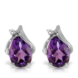 14K WG DIAMOND& 3.10ct PEAR AMETHYST STUD EARRING