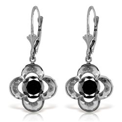 14k Gold 1.0ct Black Diamond Flower Dangle Earrings