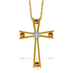 14k YG Citrine & Diamond Vintage Cross Necklace