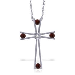 14K White Gold .40ct Garnet & Diamond Cross Necklace