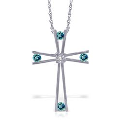 14K White Gold .40ct Blue Topaz & Diamond Cross Necklace