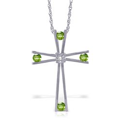 14K White Gold .40ct Peridot & Diamond Cross Necklace