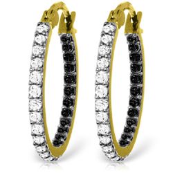 14k Solid Gold Black & White Diamond Hoop Earrings