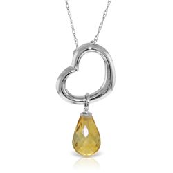14K White Gold 2.25ct Citrine Dangle Heart Necklace