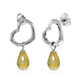 14K White Gold 4.50ct Citrine Dangle Heart Earring