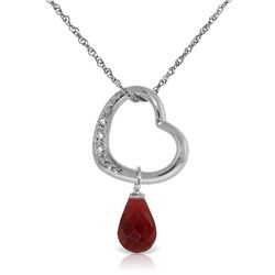 14K White Gold 3.30ct Ruby & Diamond Heart Necklace