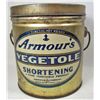 Image 1 : VINTAGE ARMOUR'S LARD ADVERTISING PAIL STYLE TIN - 5.25" TALL