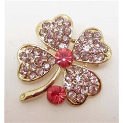 7135 - PINK  FOUR LEAF CLOVER RHINESTONE BROOCH