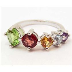 6934 - STERLING SILVER AMETHYST, CITRINE, PERIDOT, TOPAZ RING SIZE 7