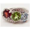 Image 1 : 6950 - STERLING SILVER PERIDOT, RHODORITE GARNET AND TOPAZ RING SIZE 8