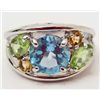 Image 1 : 6952 - STERLING SILVER PERIDOT, CITRINE  AND TOPAZ RING SIZE 8