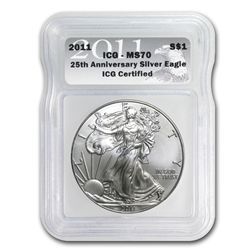 2011 Silver American Eagle - MS-70 ICG - 25th Anniv