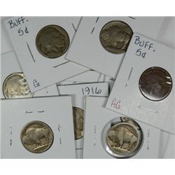 11 BUFFALO NICKELS (13 T1,13-D T1,13 T2,14,14-S,15,16,17-D,17-S,18,20) AG-VF
